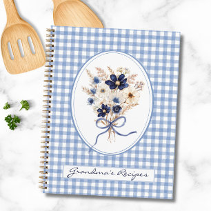 Marineblauw Bloem Gingham Familie Recepten Kookboe Notitieboek