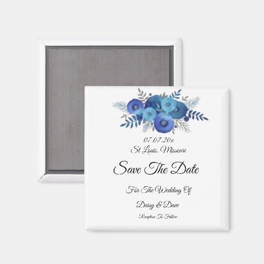 marineblauw bloem sparen de datum Magnet uitnodigi Magneet (Voorkant / Achterkant)