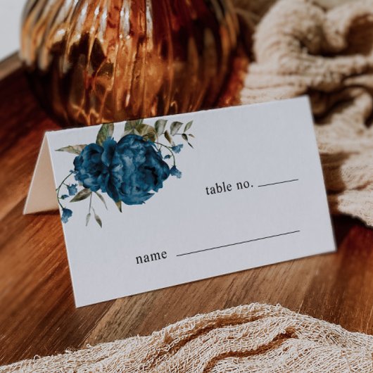 Marineblauw Bloemen Bruiloft Tafel Nummer Plaats K