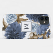 Marineblauw Bloemen Waterverf Bruin Foliage Initia Case-Mate iPhone Case (Achterkant (horizontaal))