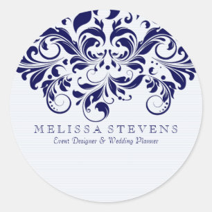 Marineblauw bloemenkant ronde sticker