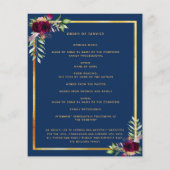 Marineblauw bloemgoudfotobegrafenisprogramma (Achterkant)