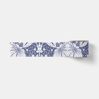 Marineblauw Bloemmotief in William Morris Stijl Lint