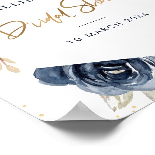 Marineblauw & blos bloemachtig bruidsshower welkom poster (Hoek)