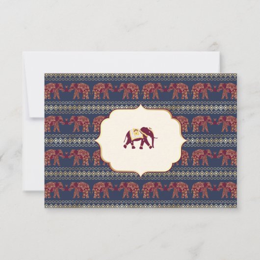 Marineblauw bordeauxrood gouden olifant Indische b RSVP Kaartje (Achterkant)