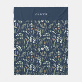 Marineblauw botanisch elegant modern familiegesche fleece deken (Voorkant)