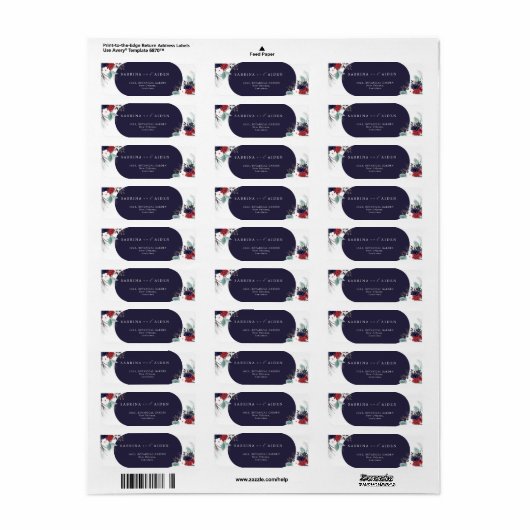 Marineblauw Bourgogne Gotische Bloemen Bruiloft Ad Etiket (Full Sheet)