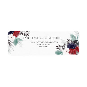 Marineblauw Bourgogne Gotische Bloemen Bruiloft Ad Etiket
