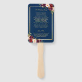 Marineblauw Bourgondië Floral Gold huwelijksprogra Handwaaier (Achterkant)