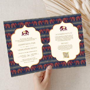 Marineblauw Bourgondiërood Gouden Olifant Indiase