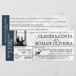 Marineblauw Brazilië Bruiloft Boarding Pass Uitnod