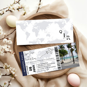 Marineblauw Bruiloft uitnodiging Boarding pass tic