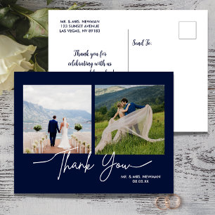 Marineblauw Casual Script Foto Huwelijk Bedankt Briefkaart