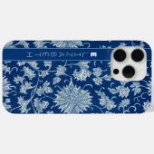 Marineblauw Chinees bloempatroon met naam Case-Mate iPhone Case (Achterkant (horizontaal))