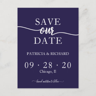 Marineblauw chique kalligrafie bruiloft Save the D Briefkaart