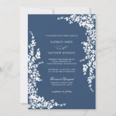 Marineblauw Classic  Bloementuin Bruiloft Kaart (Voorkant)