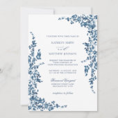 Marineblauw Classic Bloementuin Bruiloft Kaart (Voorkant)