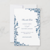 Marineblauw Classic Bloementuin Bruiloft Save The Date (Voorkant)