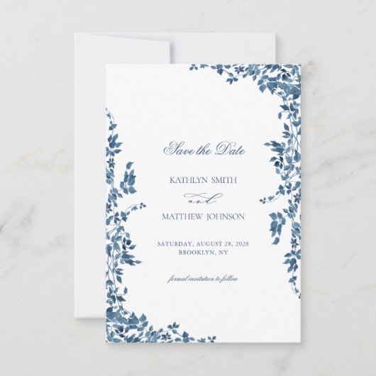 Marineblauw Classic  Bloementuin Bruiloft Save The Date (Voorkant)