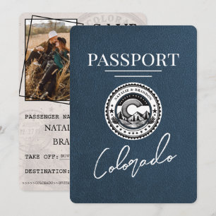 Marineblauw Colorado Passport Save the Date