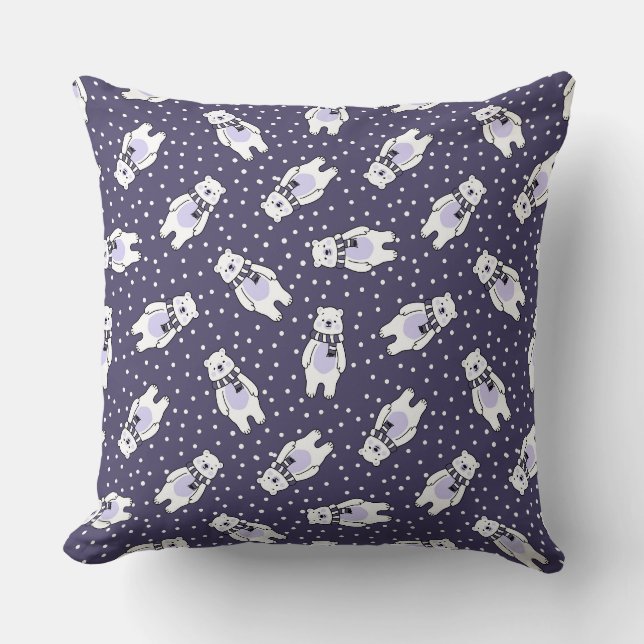 Marineblauw cute sneeuw ijsbeer patroon kussen (Voorkant)