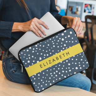 Marineblauw Dalmatische Stippen, Vlekken, Gevlekt, Laptop Sleeve