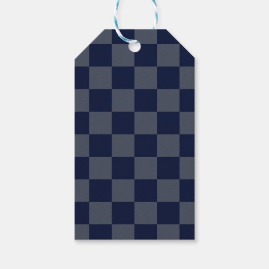 Marineblauw dambord cadeaulabel (Voorkant)