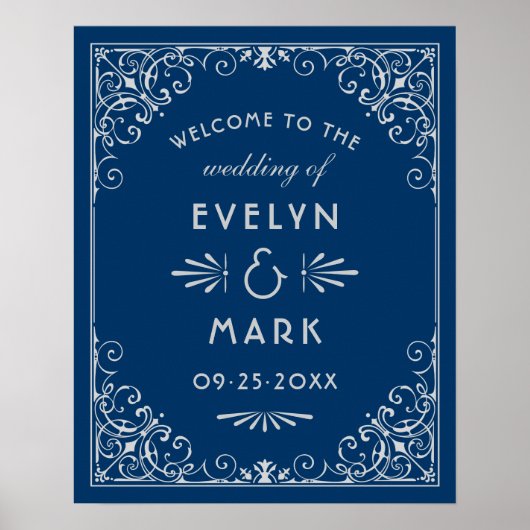  marineblauw Deco Wedding Welkom Poster (Voorkant)
