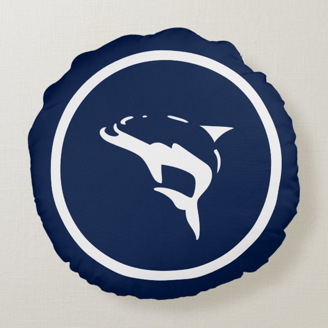 Marineblauw DOLFIJN nautisch Rond Kussen (Achterkant)