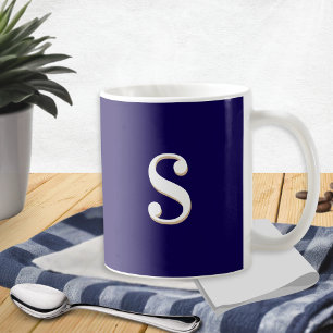 Marineblauw Eenvoudig Elegant Monogram Beginletter Koffiemok