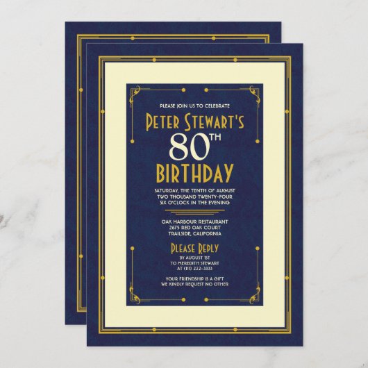 Marineblauw Eenvoudig Man is 80 jaar oud Kaart (Voorkant / Achterkant)