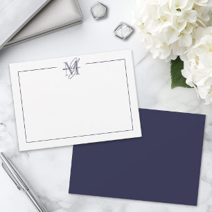 Marineblauw Eenvoudig Minimalistisch Naam Monogram Notitiekaartje