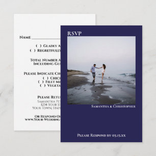 Marineblauw Eenvoudig Modern Minimalistisch Foto B RSVP Kaartje