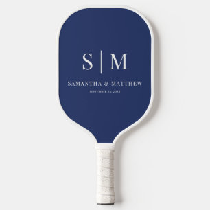 Marineblauw Eenvoudige Koppel Initiaal Huwelijk Pickleball Paddle