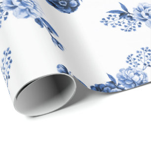 Marineblauw   Elegant Flowers Wrapping Paper Cadeaupapier