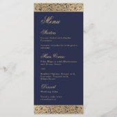 Marineblauw Elegant Goud Wilde Rozen Bruiloft Menu (Voorkant)