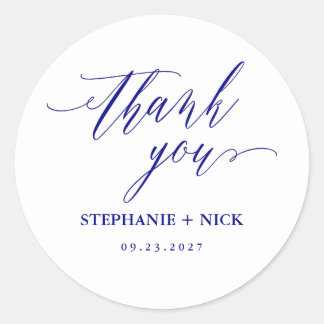 Marineblauw Elegant Script Ronde Sticker