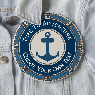 Marineblauw en Beige Rond met Kustkompas Ronde Button 6,0 Cm