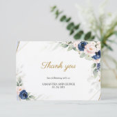 Marineblauw en Blush Roze Bloemengroen Bedankt Informatiekaartje (Staand voorkant)