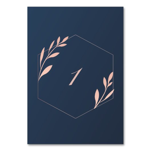Marineblauw en Blush Roze Tafelnummer (Voorkant)