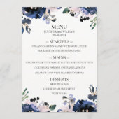 Marineblauw en Bord Roze Elegant Bloemenbruiloft Menu (Voorkant)