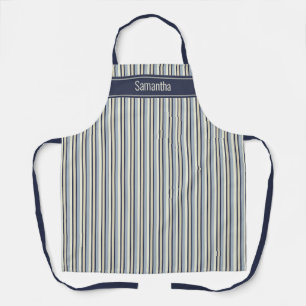 Marineblauw en Crème Eentonig Streepjespatroon Schort