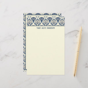 Marineblauw en Crème Schelp Patroon Briefpapier