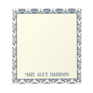 Marineblauw en Crème Schelp Patroon Notitieblok