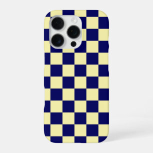 Marineblauw en geel schaakbordpatroon iPhone 16 pro hoesje
