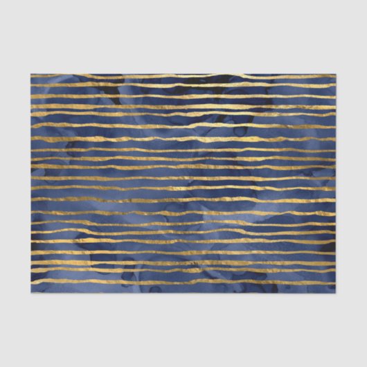 Marineblauw en goud gestreept patroon tissuepapier (Voorkant)