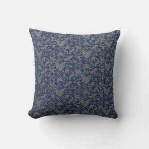 Marineblauw en goud patroon kussen