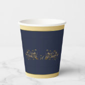 Marineblauw en Goud Vijftigste Bruiloft Jubileum Papieren Bekers (Voorkant)