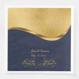Marineblauw en Goud Vijftigste Bruiloft Jubileum Servet