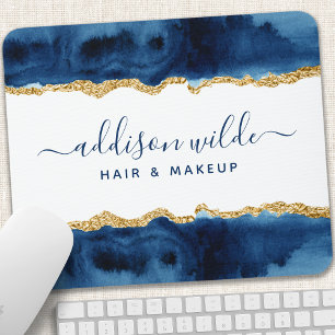 Marineblauw en goud waterverf muismat